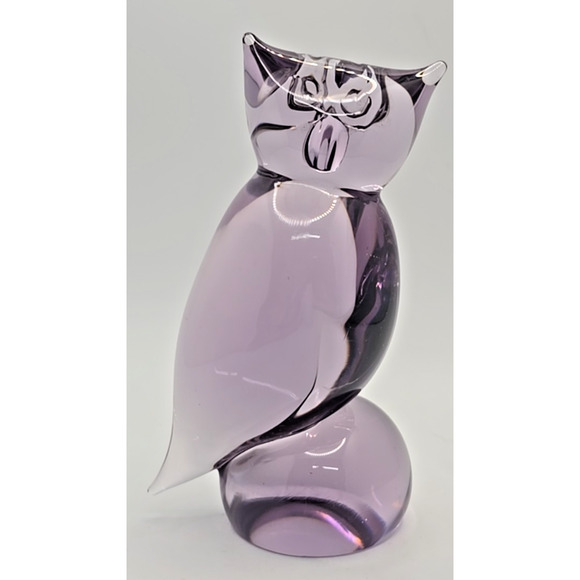 Vintage Paperweight Crystal Owl Purple Hand Blown Glass 4.25" U97 - Picture 5 of 7